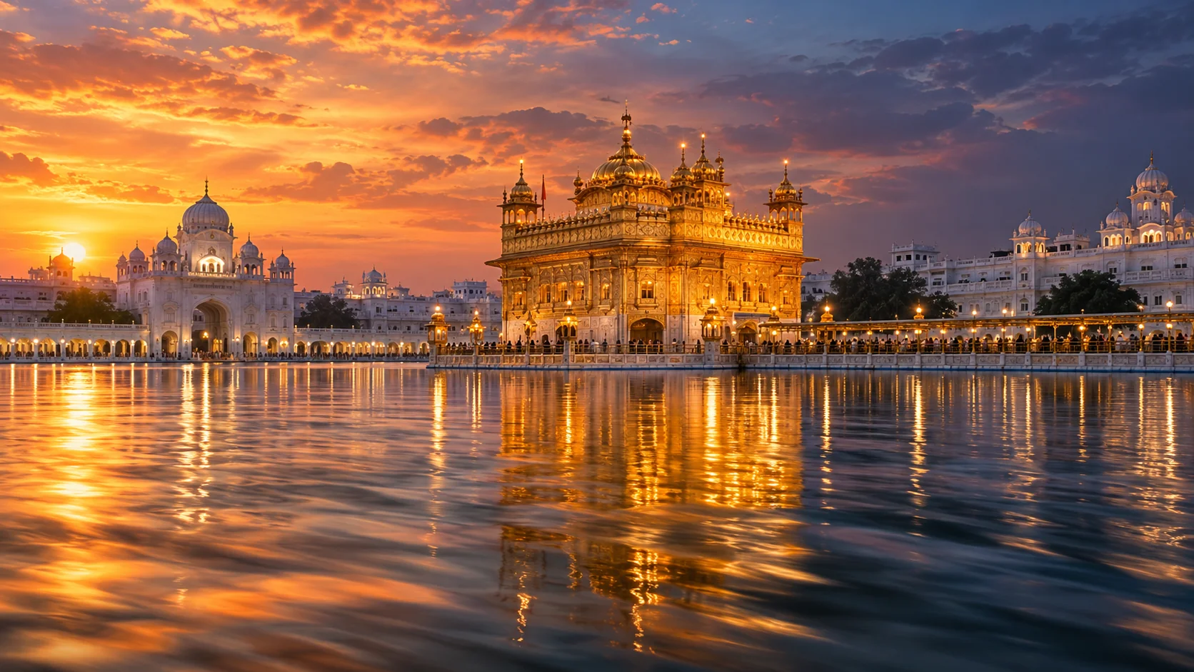 Artistic depiction of Harmandir Sahib reflected in the sarovar